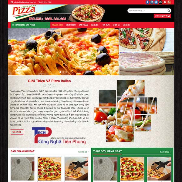 Mẫu website bán bánh pizza đế pizza đẹp chuẩn SEO