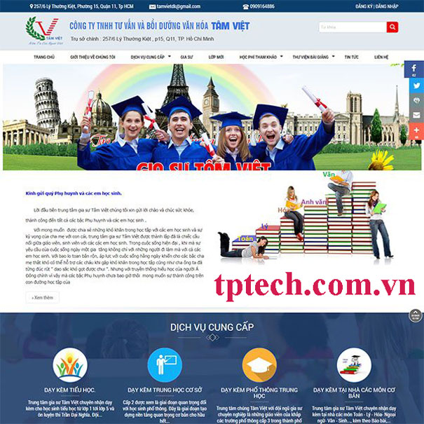 Mẫu website trung tâm gia sư chuẩn SEO và đầy đủ chức năng