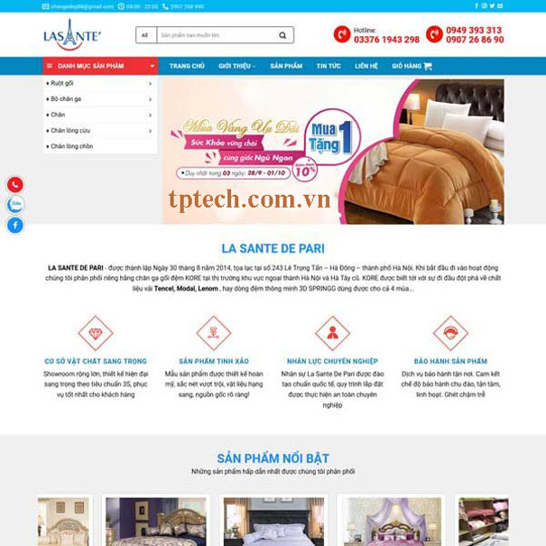 Mẫu website bán chăn ga gối đệm TP21